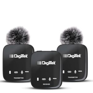 Digitek® (DWM 101 Wireless Microphone System with ANC Noise Reduction, 360° Sound Capture, 100M Range, Upto 12 Hrs Working Time, for DSLR Camera, Android & iOS Smartphones, Seamless Audio Recording